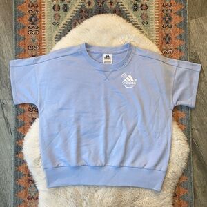 Adidas girls boxy fit short sleeve embroidered sweatshirt top pale blue XL 16